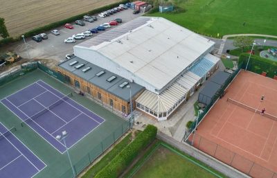 Aerial view of tennis club and courts
